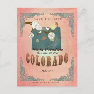 Pastel Orange Save The Date -Map With Lovely Birds Announcement Postcard