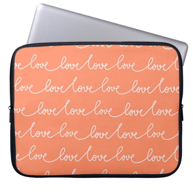 PASTEL ORANGE WITH WHITE LOVE SCRIPT LAPTOP SLEEVE (Front)