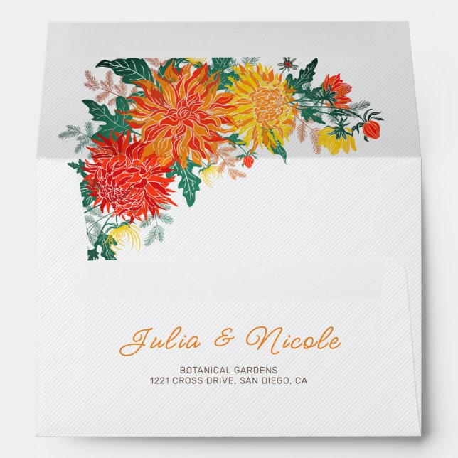 Pastel Orange Yellow Spring Dahlia Flowers Wedding Envelope (Back (Bottom))
