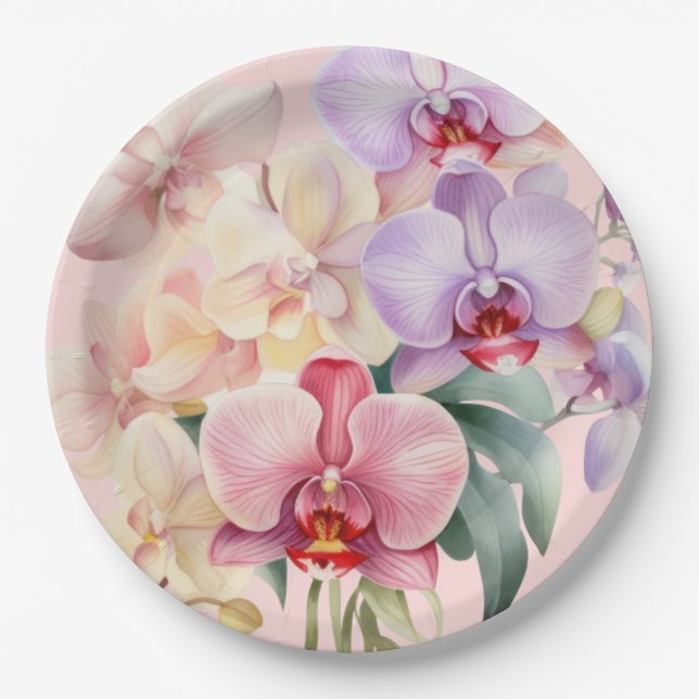 Pastel Orchids Elegant Wedding Paper Plate (Front)