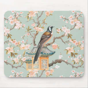 Pastel Oriental Bird and Fruit Blossoms Mouse Pad