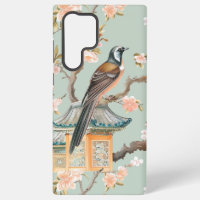 Pastel Oriental Bird and Fruit Blossoms