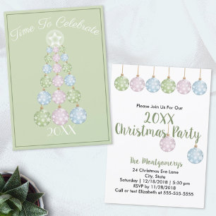 Pastel Ornaments Modern Christmas Tree Party Invitation