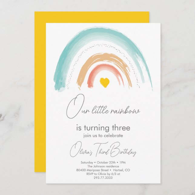 Pastel Our Little Rainbow Birthday Party Invitation (Front/Back)