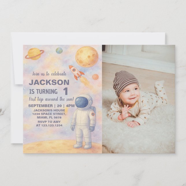 Pastel Outer Space Birthday Invitation (Front)