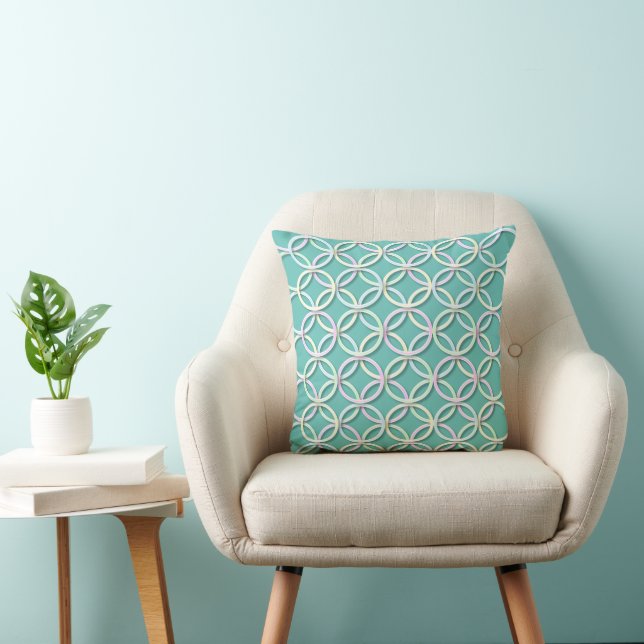 Pastel Overlapping Circles Abstract Pattern Teal Cushion (Chair)