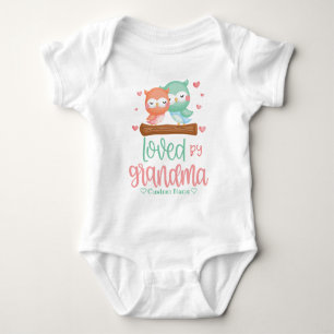 Pastel Owls   Loved by Grandma - Grandchild Gift Baby Bodysuit