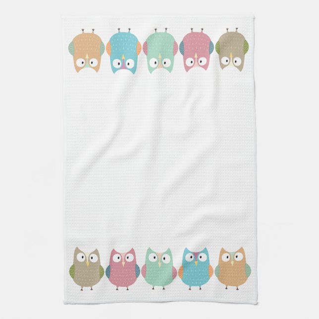 Pastel Owls on Parade Tea Towel (Vertical)
