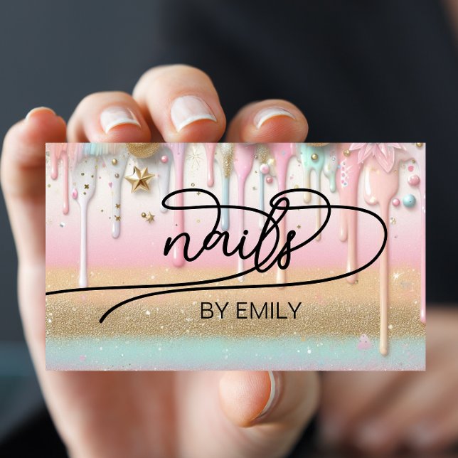 Pastel Paint Drip Nail Salon Manicurist  Business Card (Creator Uploaded)