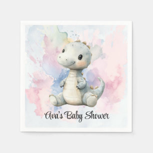 Pastel Paint Splash Adorable Dinosaur Baby Shower Napkin