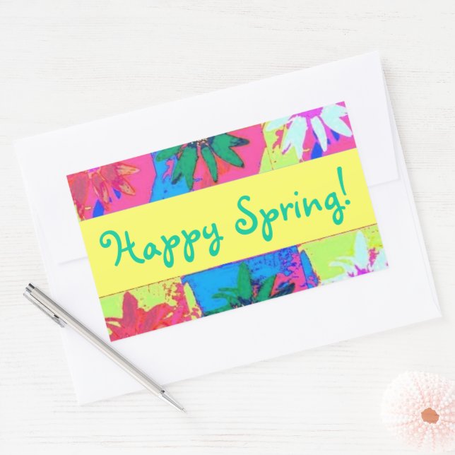 Pastel Paint Splatter Daisies Rectangular Sticker (Envelope)