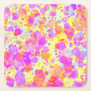 Pastel Paint Splatter Look Square Paper Coaster