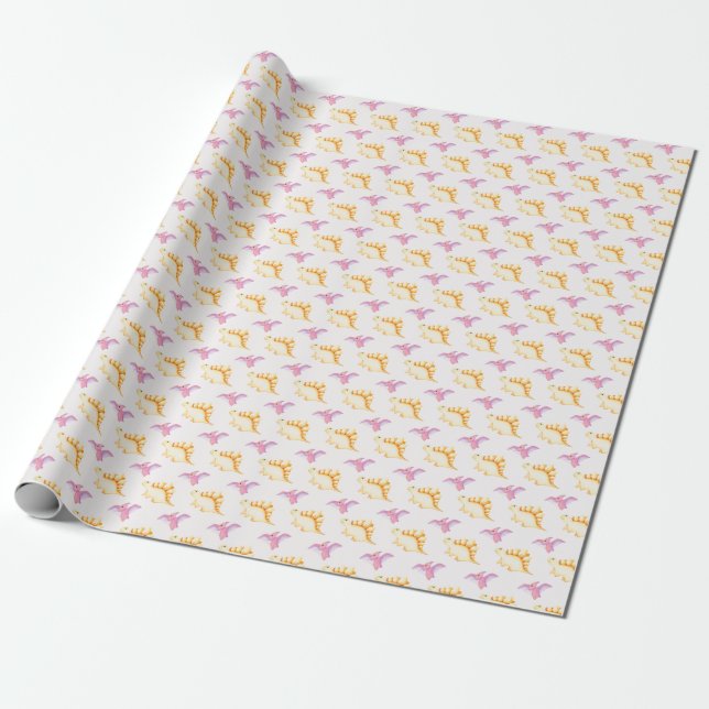 Pastel Painted Baby Dinosaurs Wrapping Paper (Unrolled)