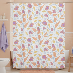 Pastel Painted Flowers & Leaves Shower Curtain