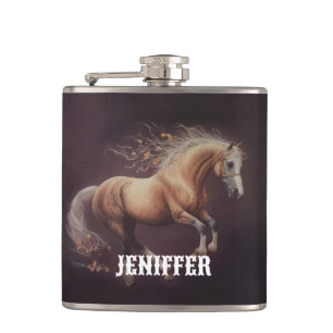 Pastel Painting Of A Running Horse                 Hip Flask