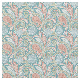 Pastel Paisley Floral Light Pink and Blue Fabric