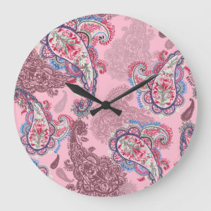 Pastel paisley, traditional ethnic seamless patter large clock
