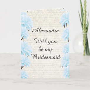 Pastel pale blue floral will you be my bridesmaid invitation