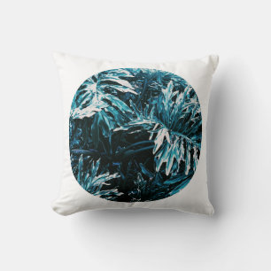 Pastel Pale Green Plant Leaf White Circle Cushion