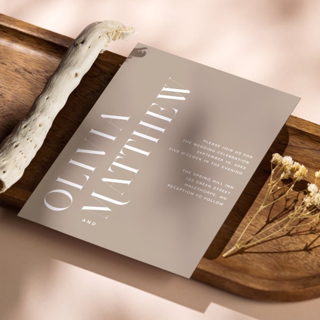 Pastel pale taupe minimalist wedding + QR details Invitation (Creator Uploaded)