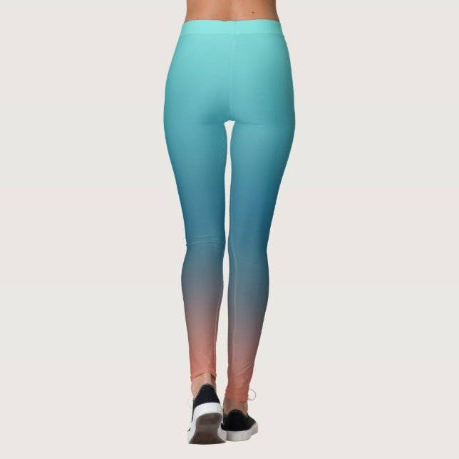 Pastel Pale Turquoise Coral Abstract Art Leggings (Back)