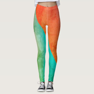 Pastel Pale Turquoise Coral Abstract Art Leggings