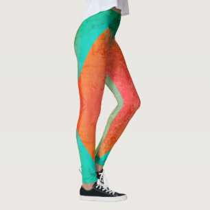 Pastel Pale Turquoise Coral Abstract Art Leggings