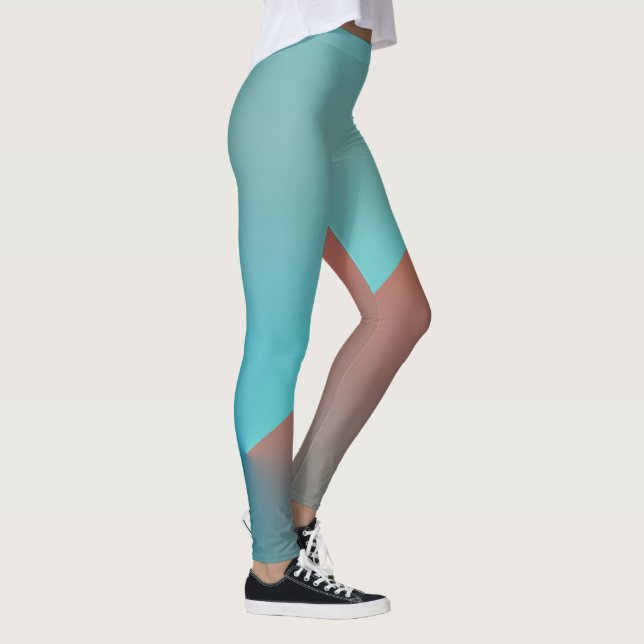 Pastel Pale Turquoise Coral Abstract Art Leggings (Right)