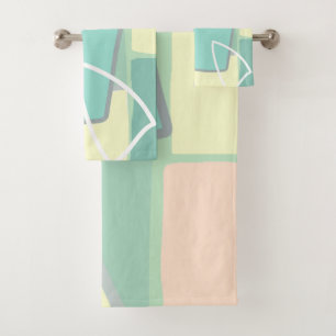 Pastel Pale Turquoise Pink Abstract Art Bath Towel Set