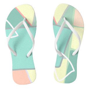 Pastel Pale Turquoise Pink Abstract Art Jandals