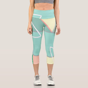 Pastel Pale Turquoise Pink Abstract Art Lines Capri Leggings