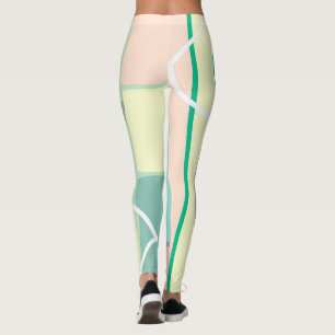 Pastel Pale Turquoise Pink Abstract Art Lines Leggings