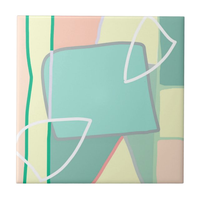 Pastel Pale Turquoise Pink Abstract Art Tile (Front)