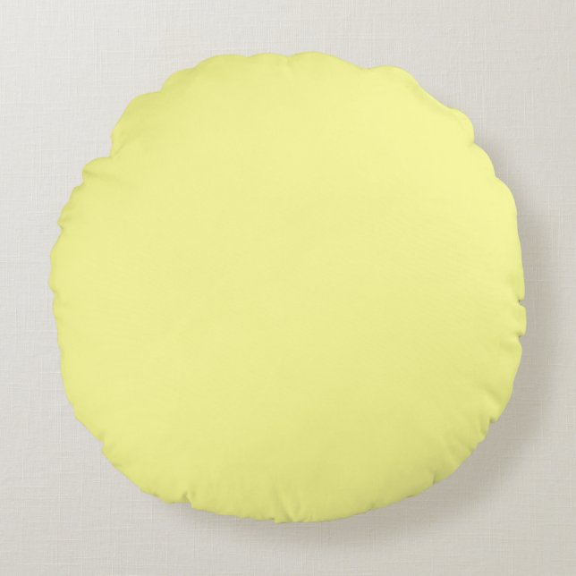 Pastel pale yellow solid plain colour round cushion (Front)