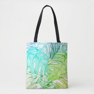 Pastel palm leaves tote bag