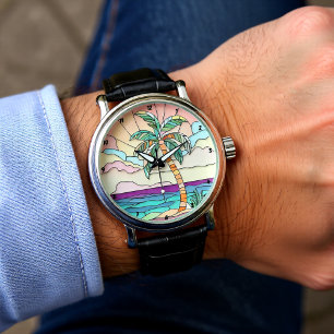 Pastel Palm Stained Glass Watch