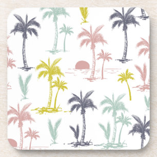 Pastel Palm Tree by the Beach Pattern Coaster