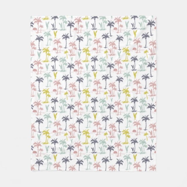 Pastel Palm Tree by the Beach Pattern Fleece Blanket (Front)