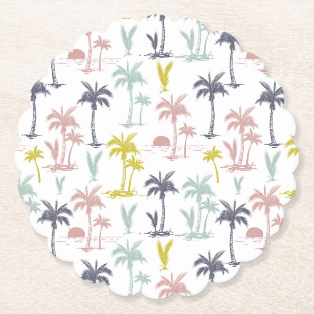 Pastel Palm Tree by the Beach Pattern Paper Coaster (Front)