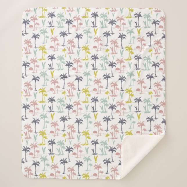 Pastel Palm Tree by the Beach Pattern Sherpa Blanket (Front)