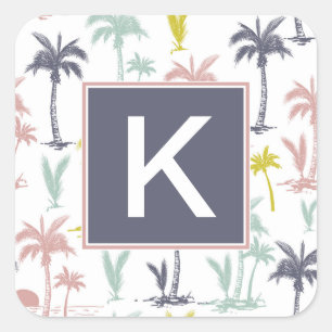 Pastel Palm Tree by the Beach Pattern Square Sticker