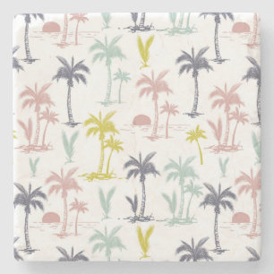Pastel Palm Tree by the Beach Pattern Stone Coaster