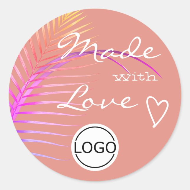 Pastel Palm Tree Leaf Made with Love Logo Template Classic Round Sticker (Front)