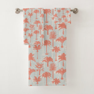 Pastel Palm Tree Pattern Bath Towel Set