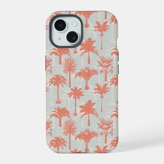 Pastel Palm Tree Pattern iPhone 15 Case (Back)