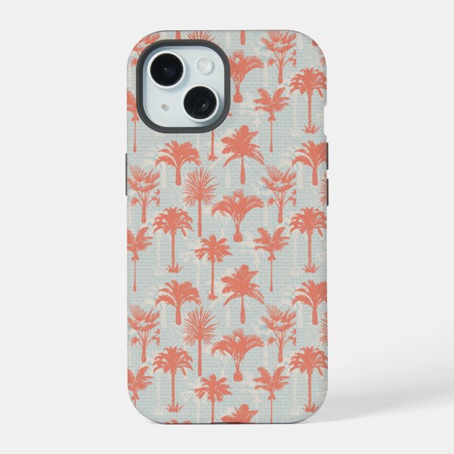 Pastel Palm Tree Pattern iPhone 15 Case (Back)