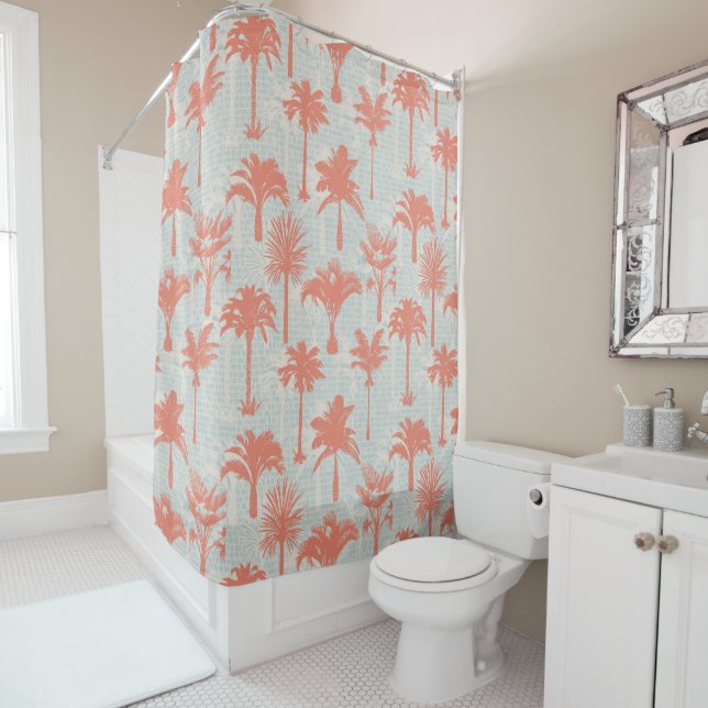 Pastel Palm Tree Pattern Shower Curtain (In Situ)