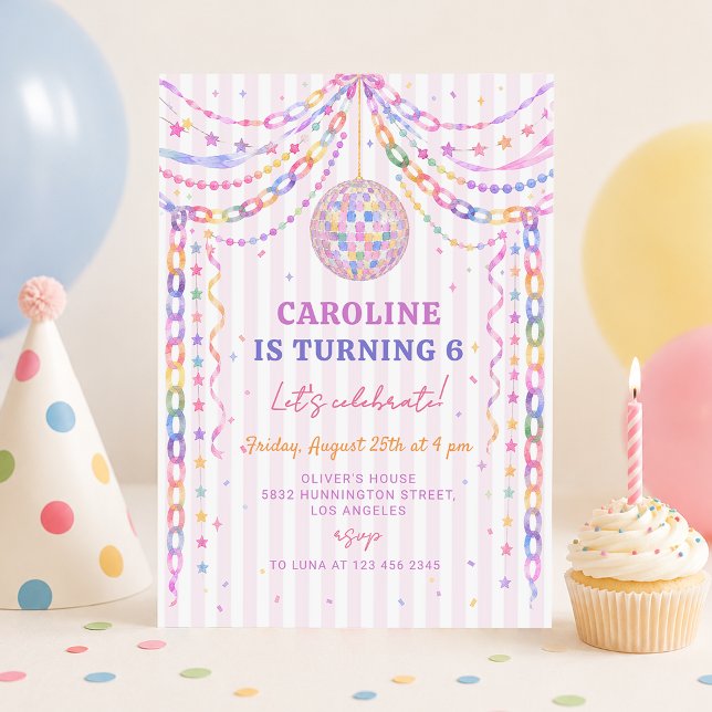 Pastel Paper Chain Disco Ball Birthday Invitation  (Creator Uploaded)