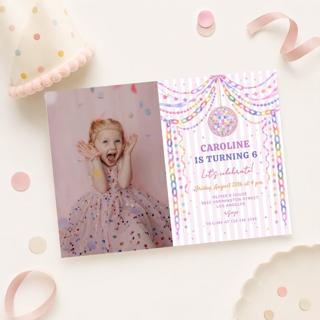 Pastel Paper Chain Disco Ball Birthday Invitation (Creator Uploaded)
