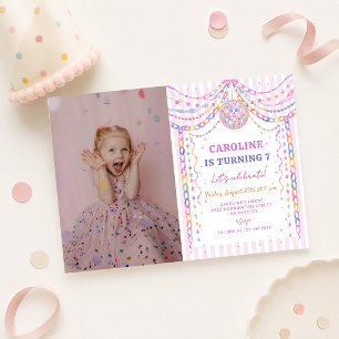 Pastel Paper Chain Disco Garland Birthday Invitation